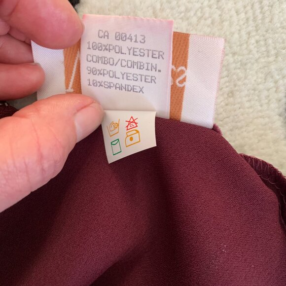 Vintage Midi Dress 10P Burgundy Velvet Trim Buttons Short Sleeve Tie Back Modest - Picture 11 of 16